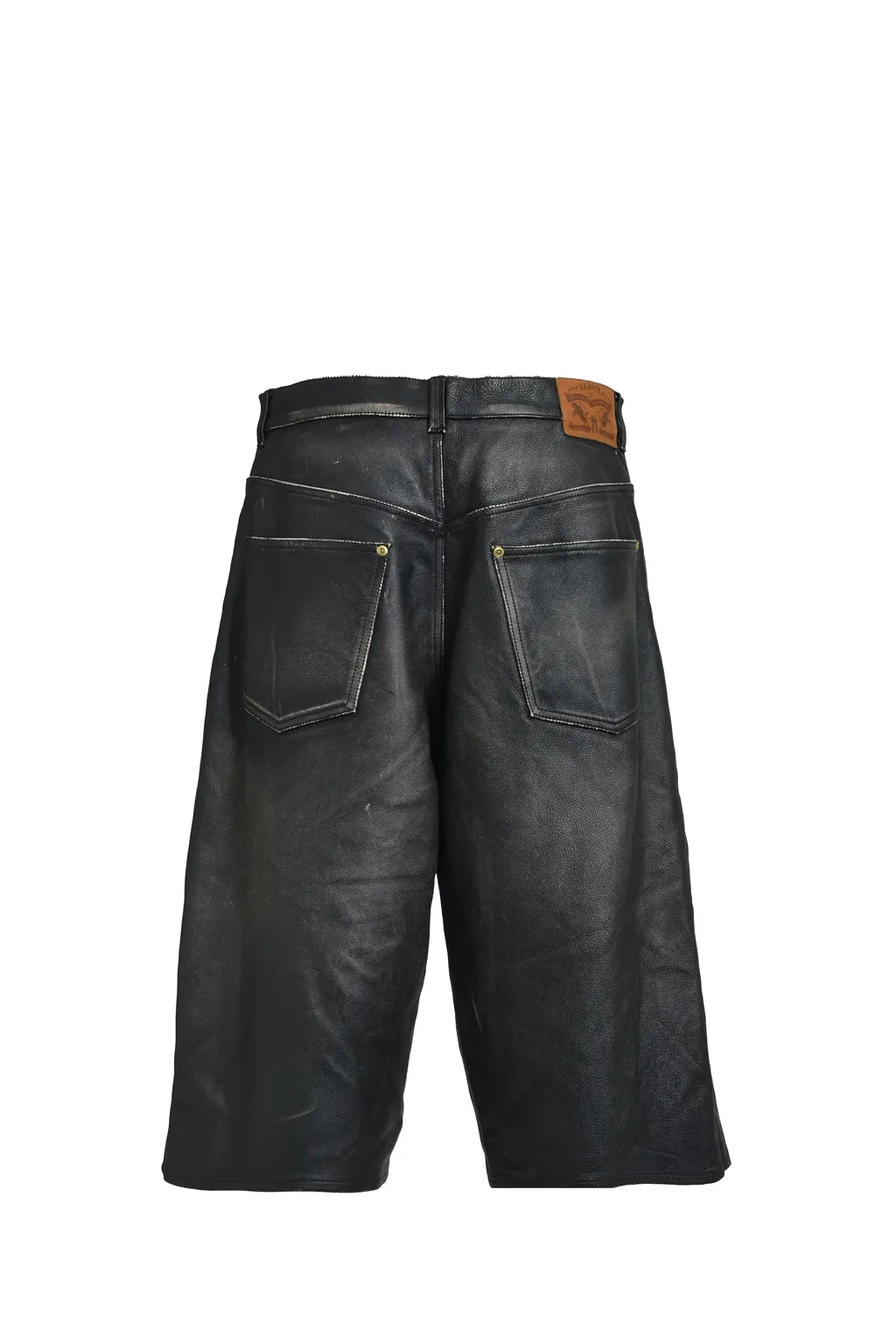 Distressed Leather Bermuda Shorts / Blk