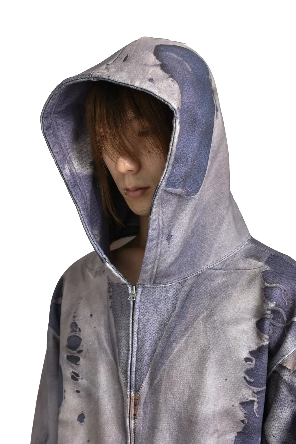 Trompe L'oeil Print Zip Hoodie / Nvy