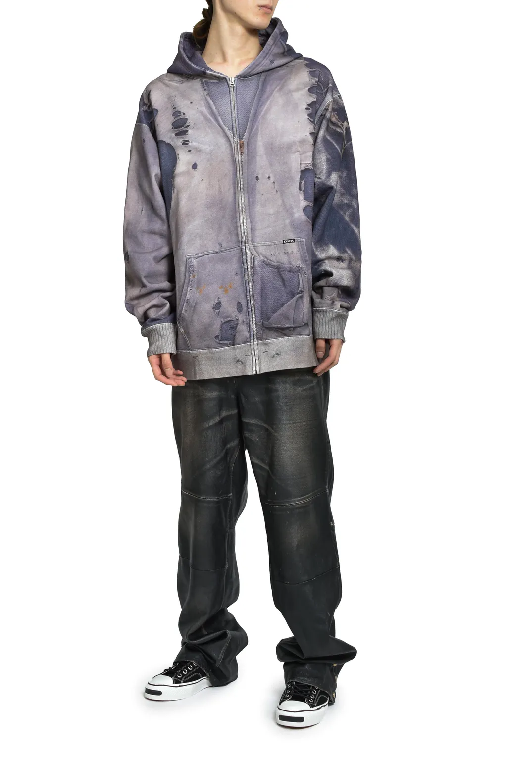 Trompe L'oeil Print Zip Hoodie / Nvy