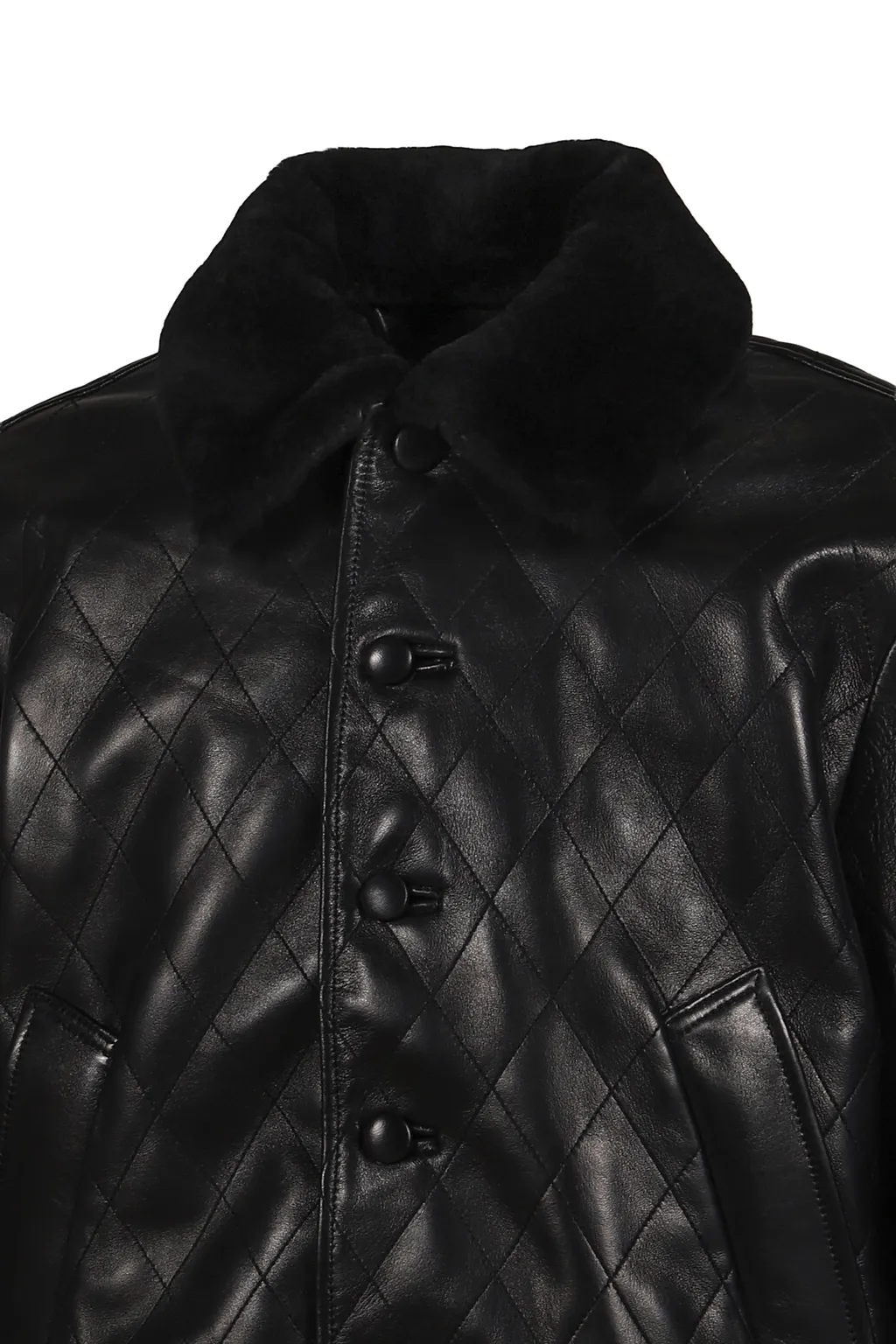 Quilted Leather Bomber / Black