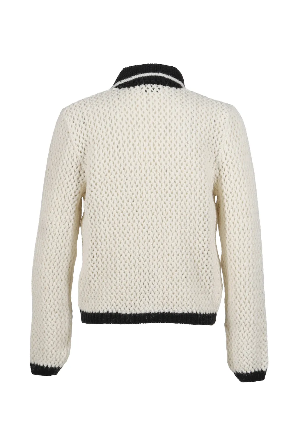 Crochet Contrast Pocket Cardigan / Wht Blk
