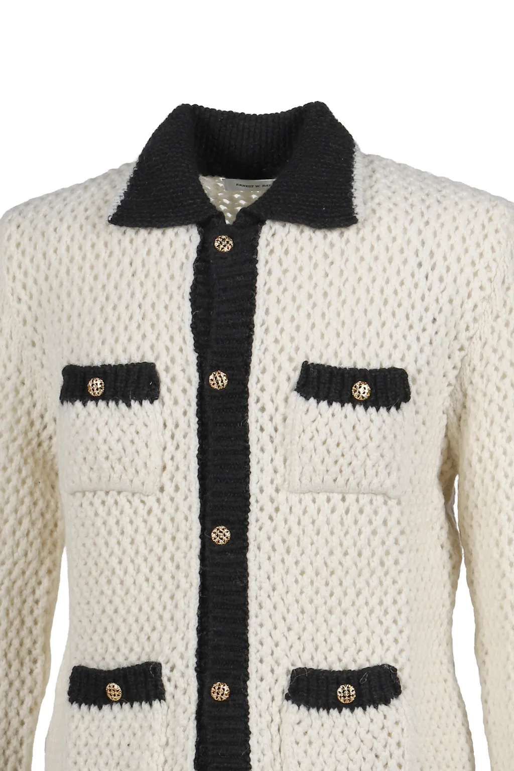 Crochet Contrast Pocket Cardigan / Wht Blk