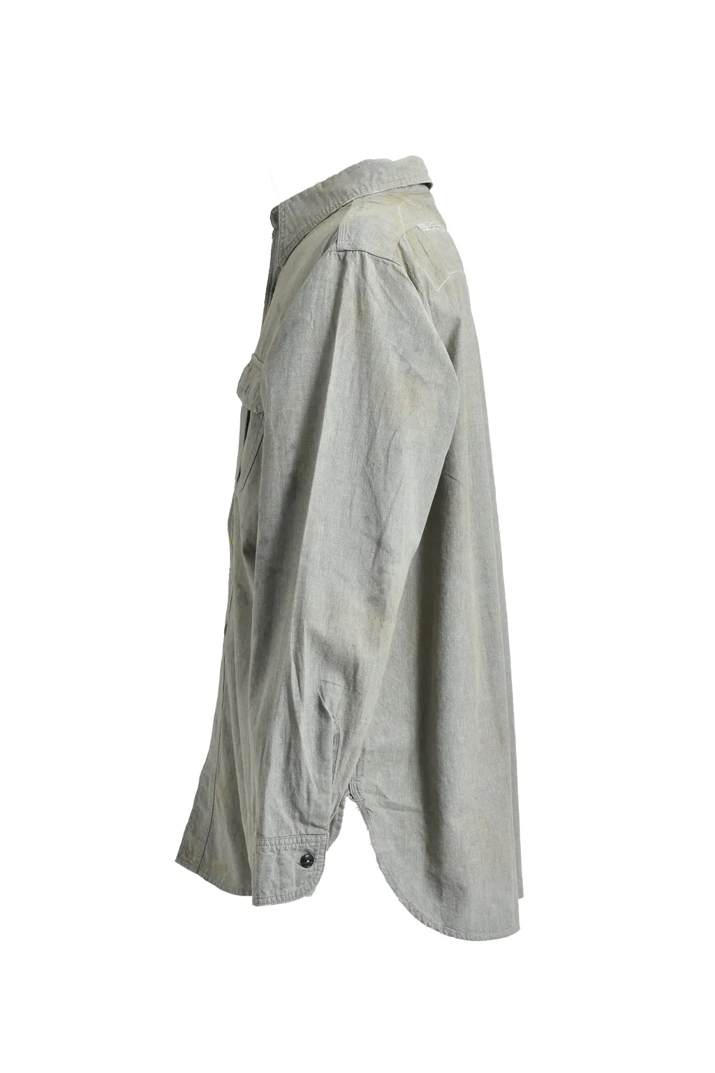 Repaired Worn Gray Chambray Shirt / Aged Gry