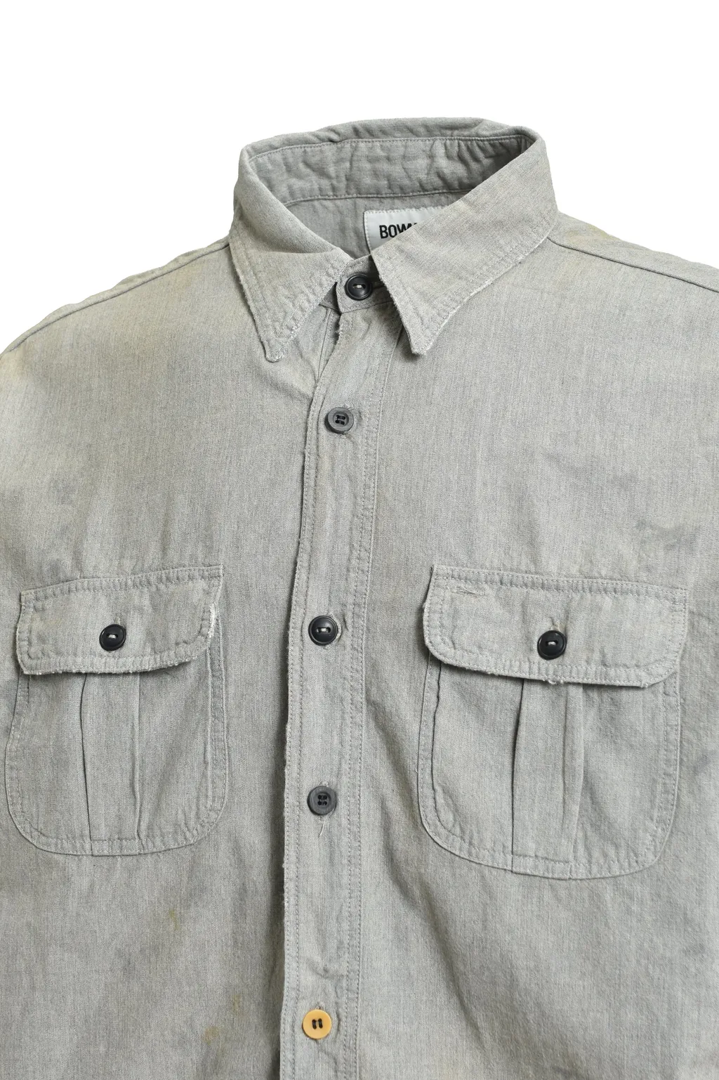 Repaired Worn Gray Chambray Shirt / Aged Gry