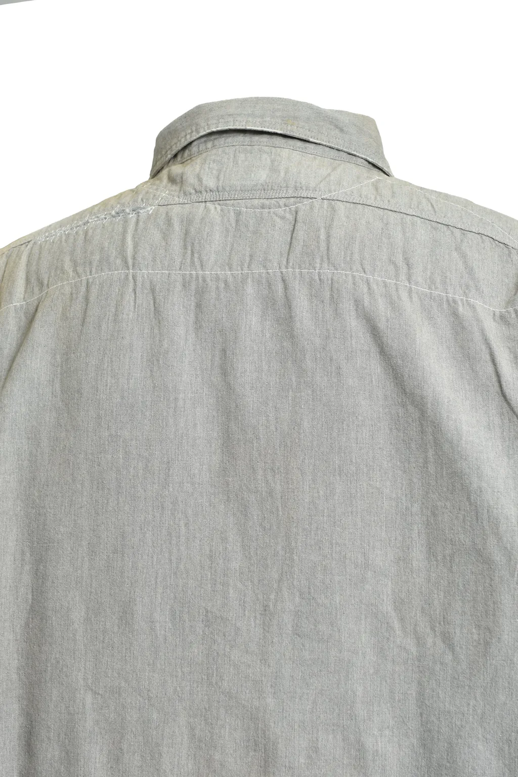 Repaired Worn Gray Chambray Shirt / Aged Gry