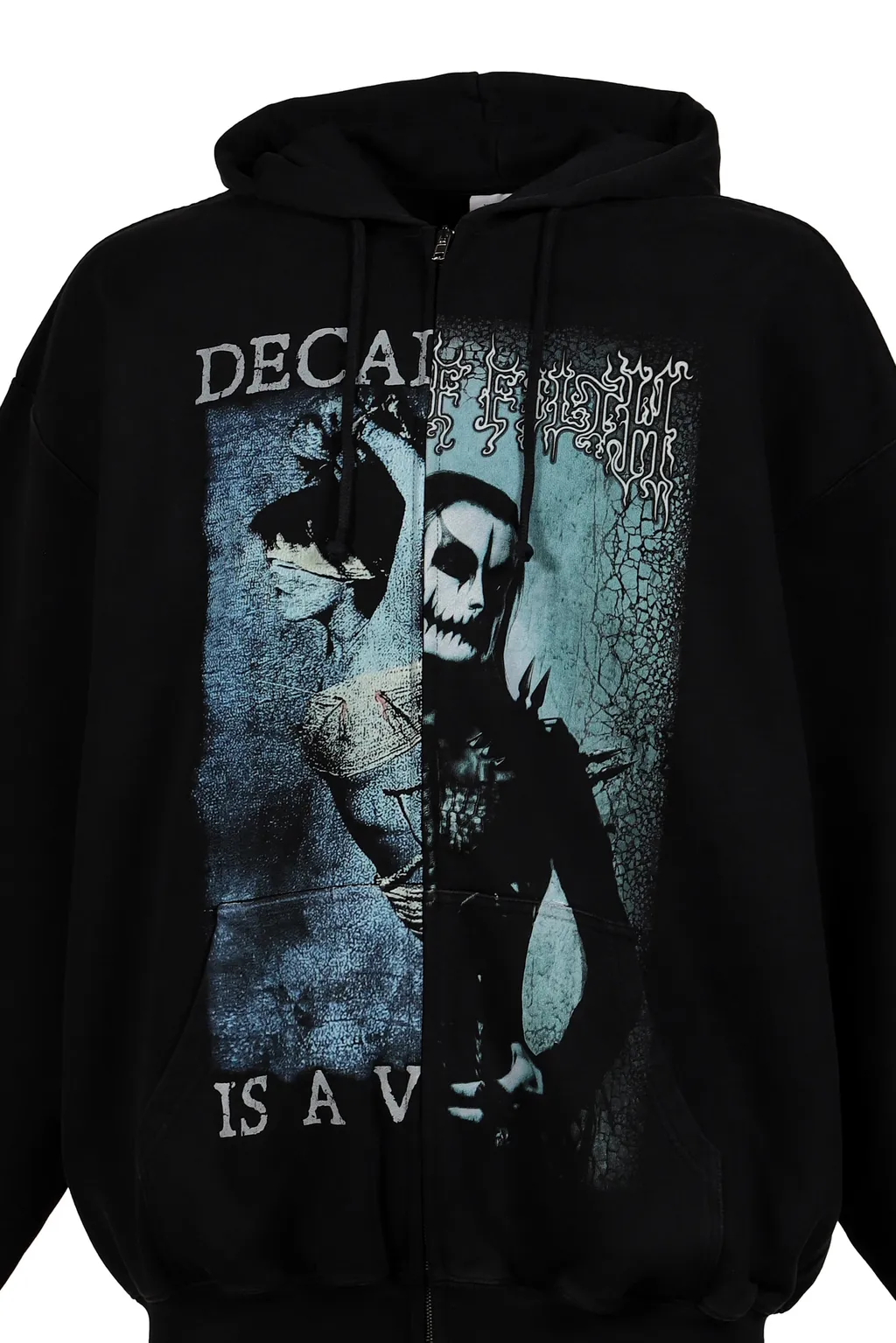 Cof Cut-Up Oversized Zip-Up Hoodie / Blk / Blk