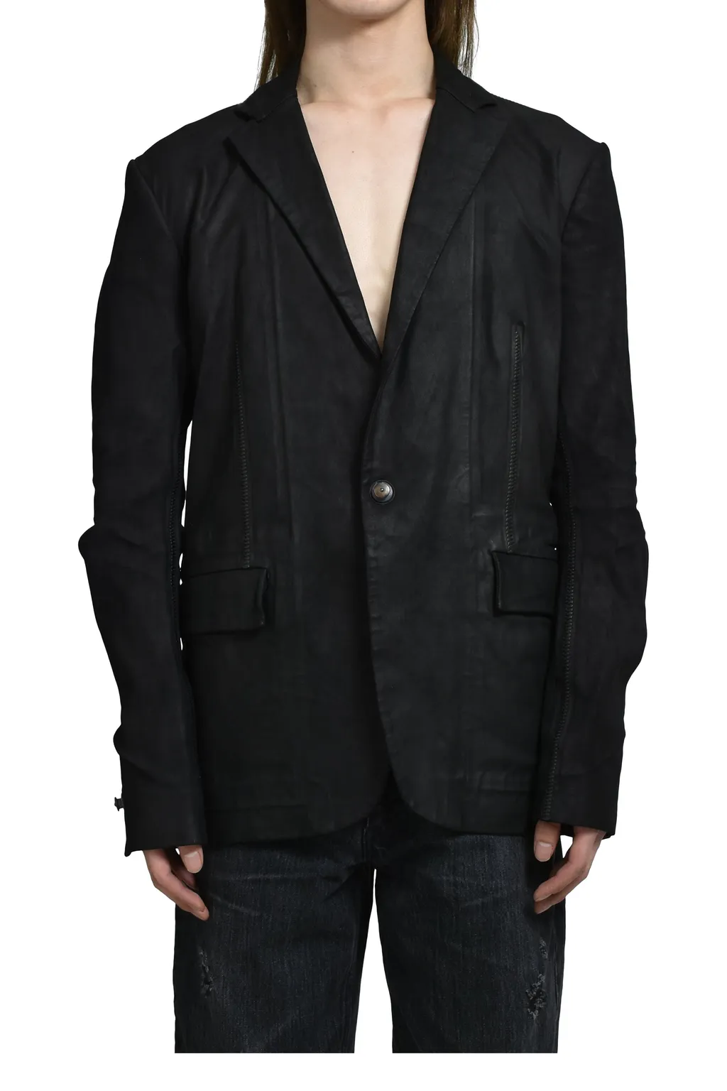 Stretch Leather Classic Blazer / Noir Pionnier