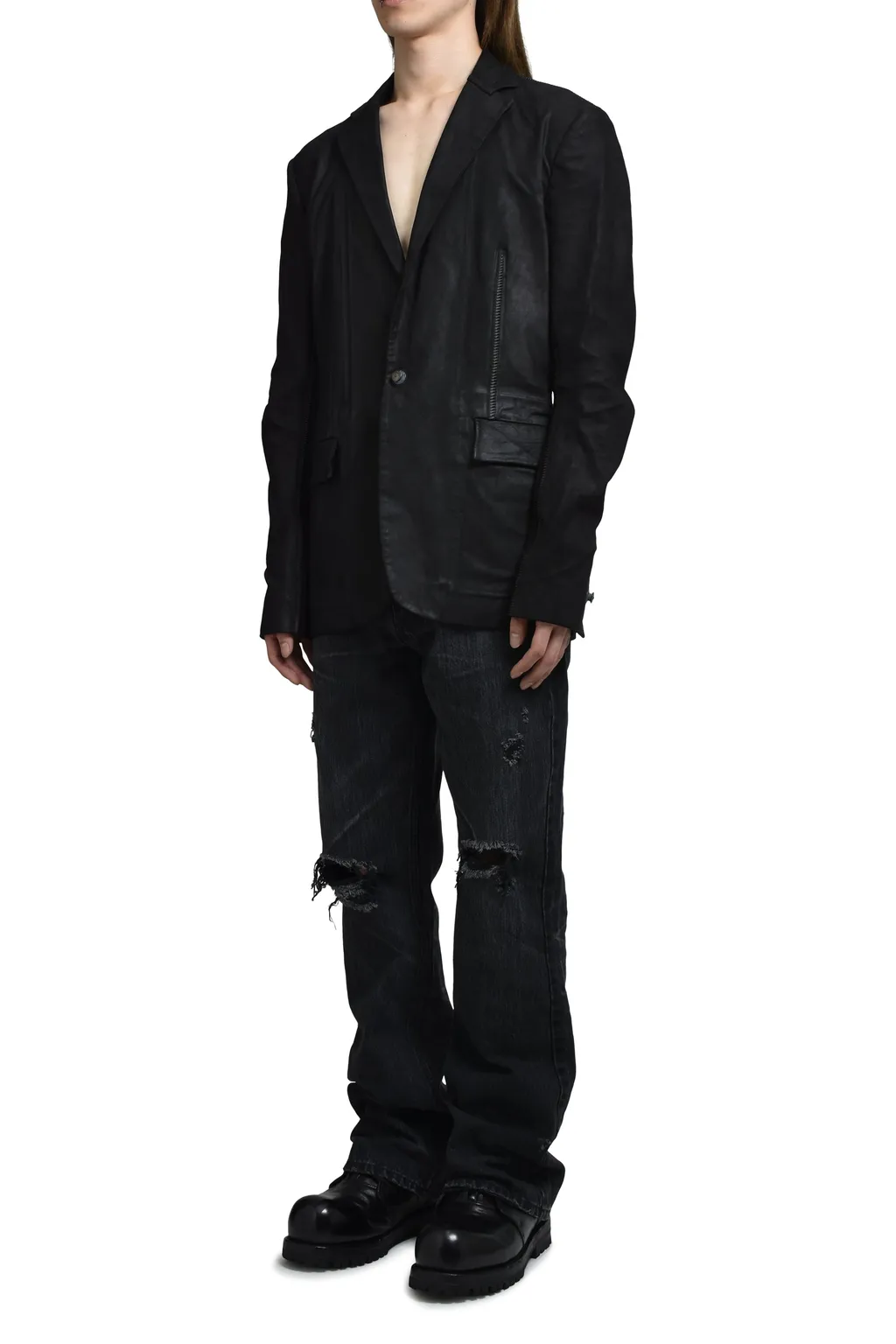 Stretch Leather Classic Blazer / Noir Pionnier