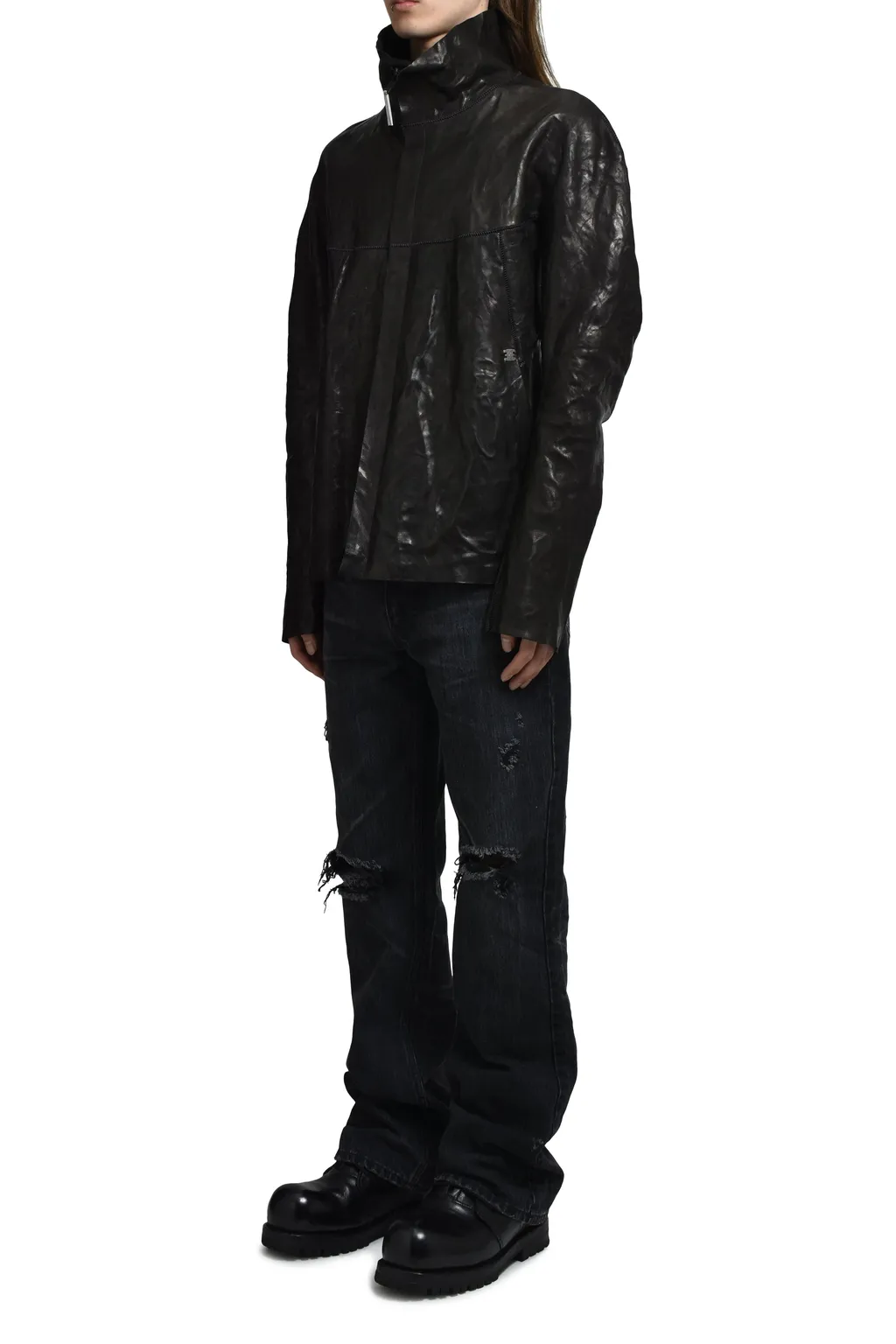 High Neck Leather Jacket / Blk Humanoid