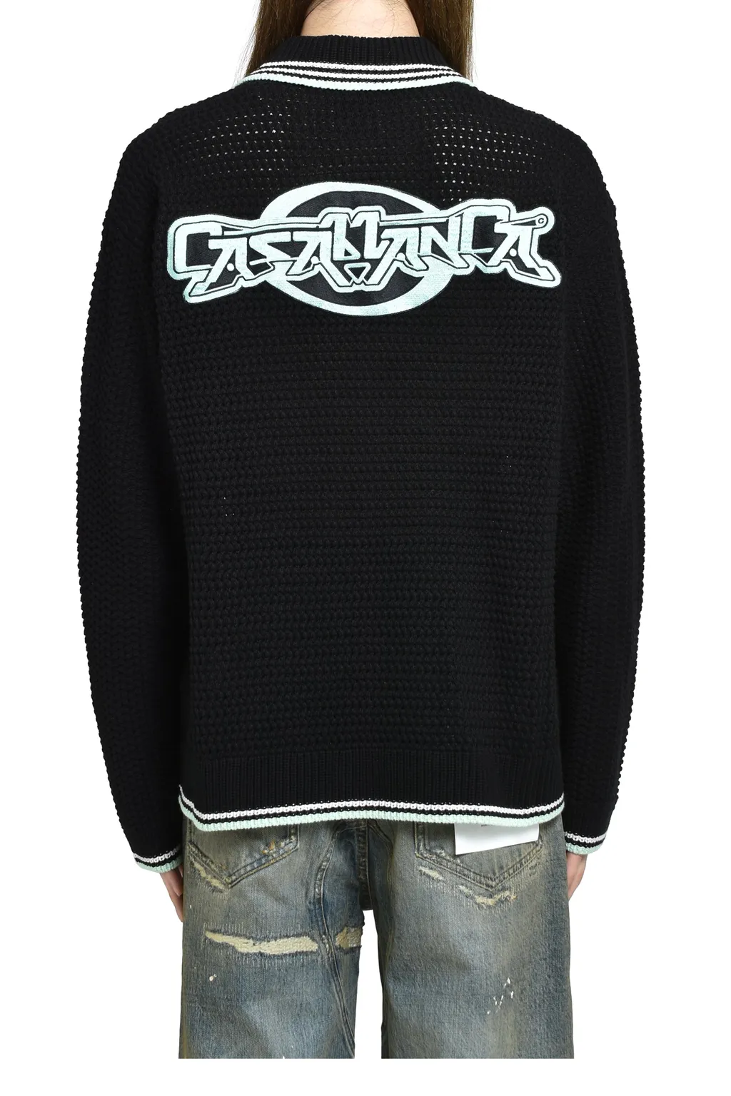 Embroidered Faux Crochet Shirt / Blk