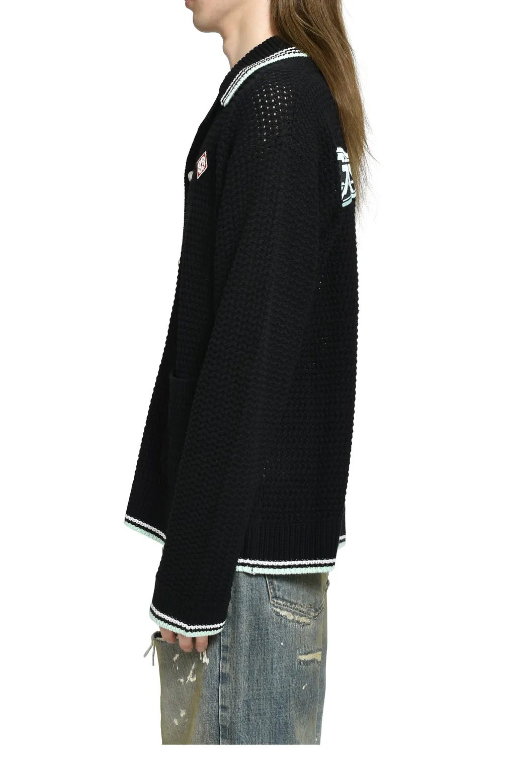 Embroidered Faux Crochet Shirt / Blk