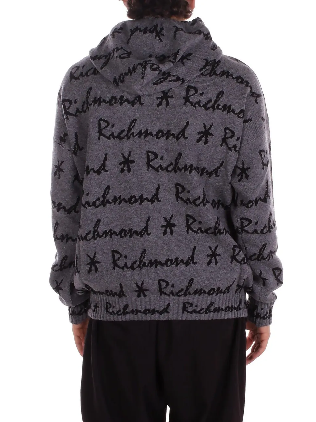 John Richmond All-Over Logo Detailed Knitted Hoodie
