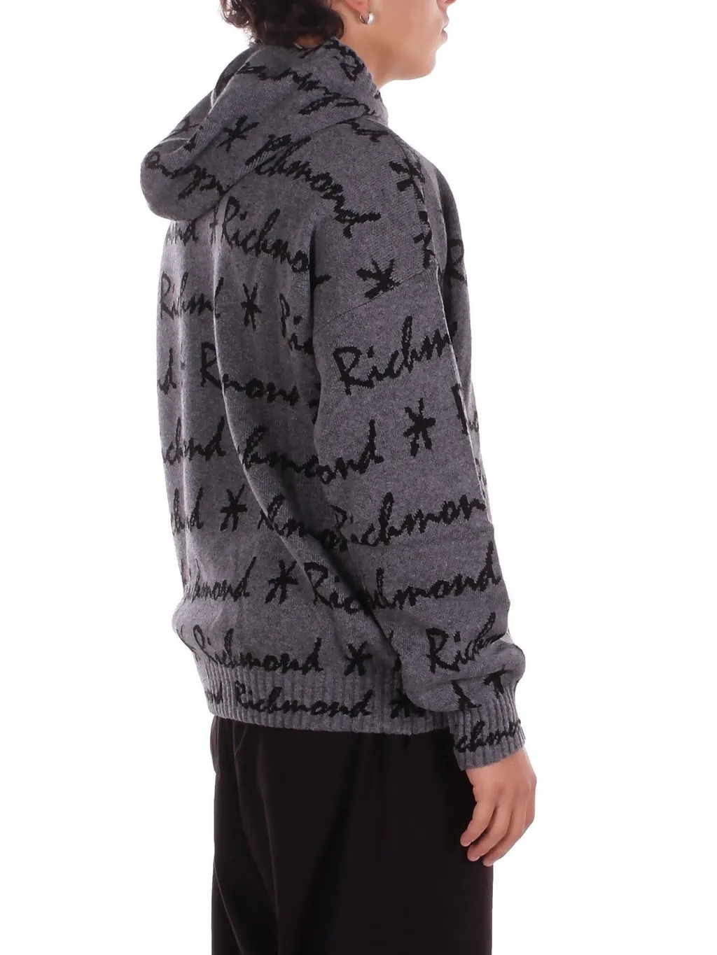 John Richmond All-Over Logo Detailed Knitted Hoodie