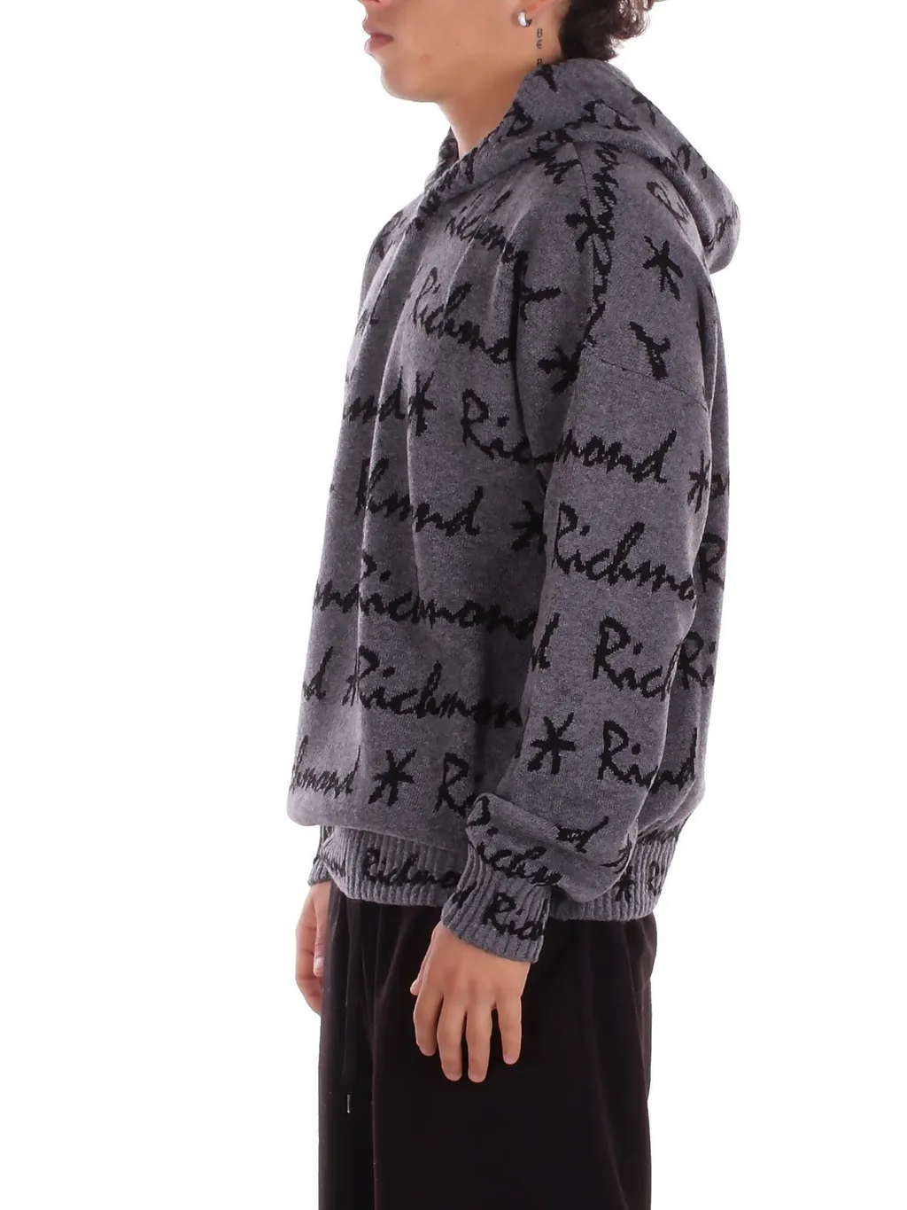 John Richmond All-Over Logo Detailed Knitted Hoodie
