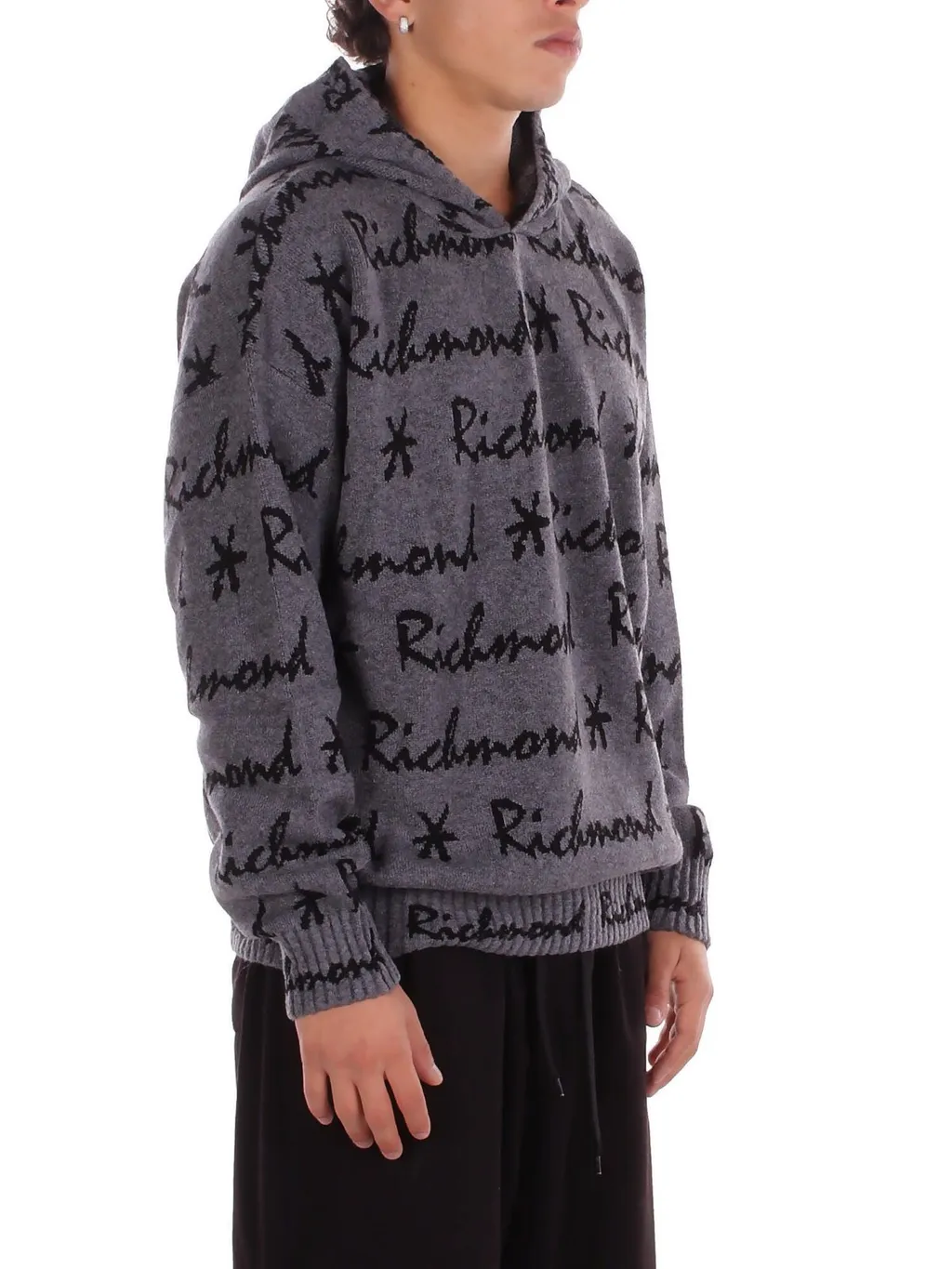 John Richmond All-Over Logo Detailed Knitted Hoodie