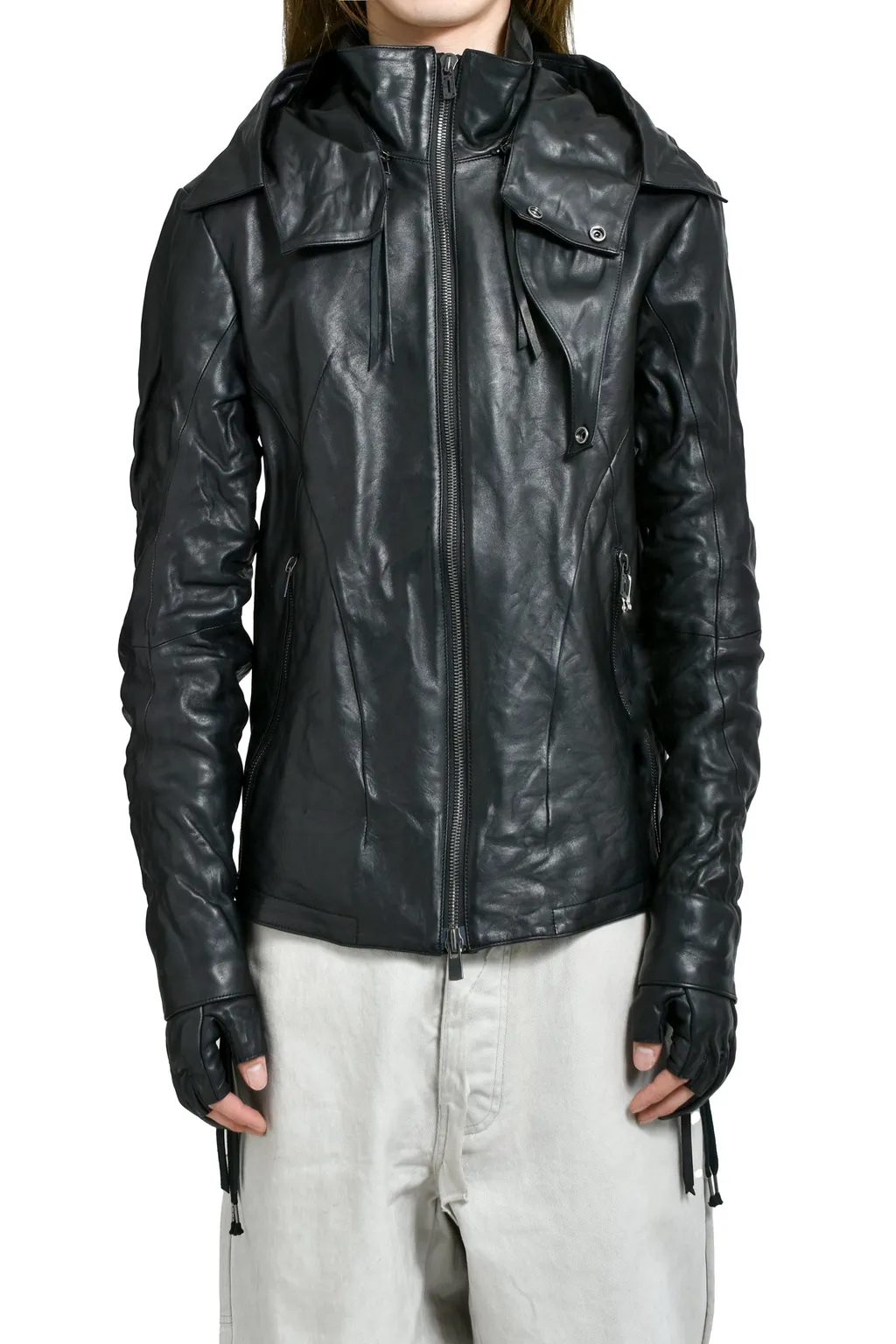 Horse Leather Glove Attached Jacket / Blk