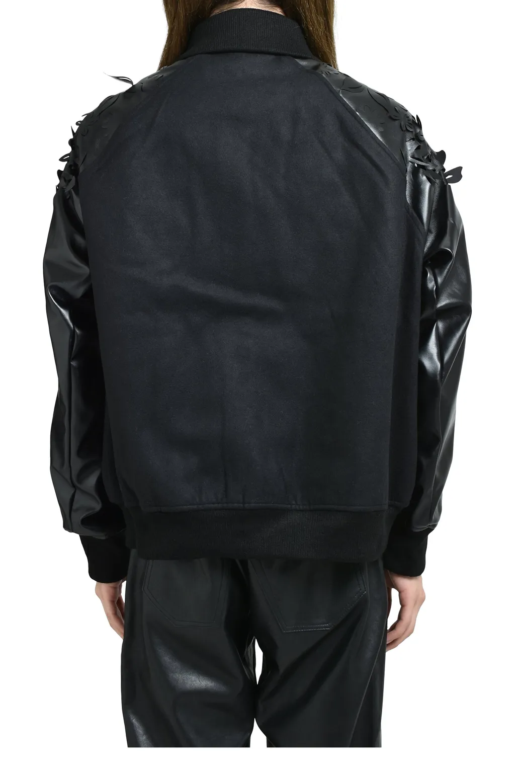 Laser-Cut Flower Varsity Jacket / Blk