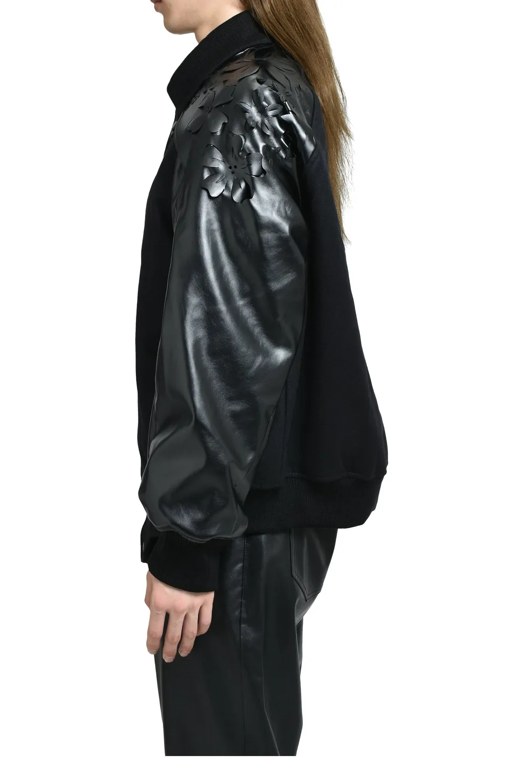 Laser-Cut Flower Varsity Jacket / Blk