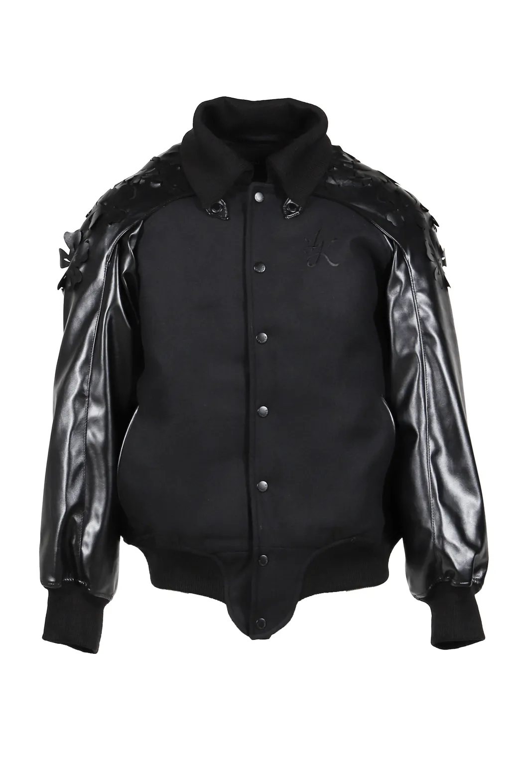 Laser-Cut Flower Varsity Jacket / Blk