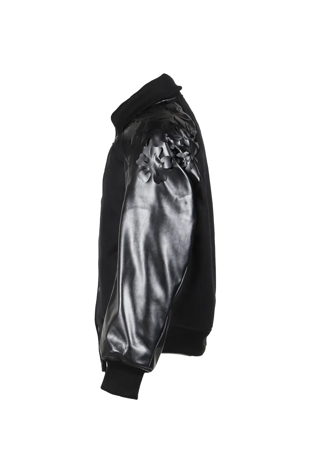 Laser-Cut Flower Varsity Jacket / Blk