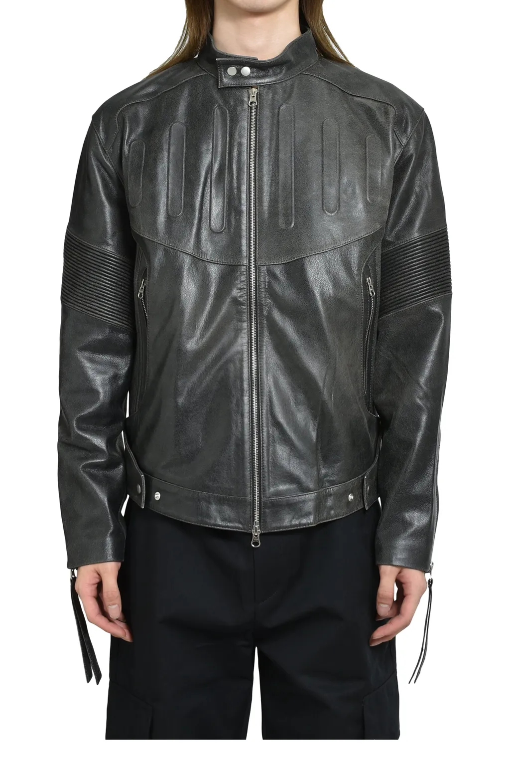 Embossed Leather Biker Jacket / Blk