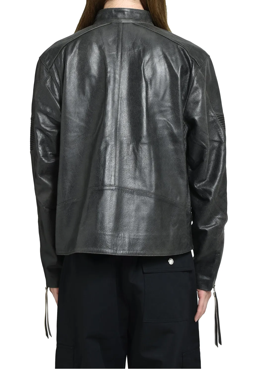 Embossed Leather Biker Jacket / Blk