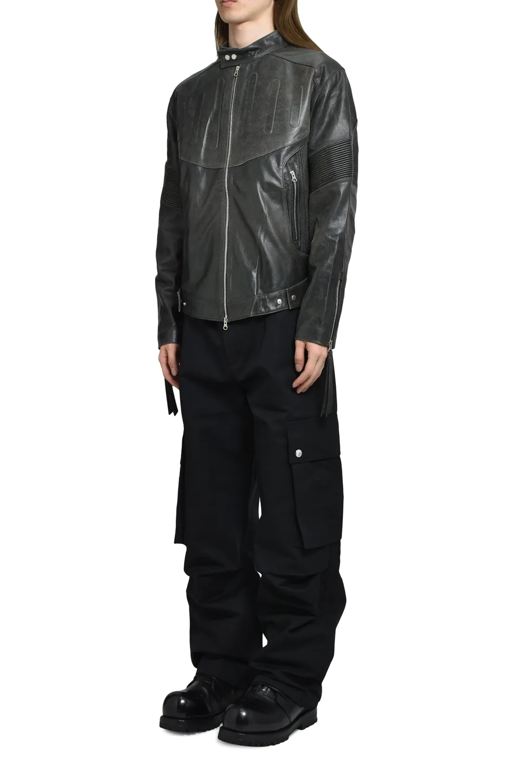 Embossed Leather Biker Jacket / Blk