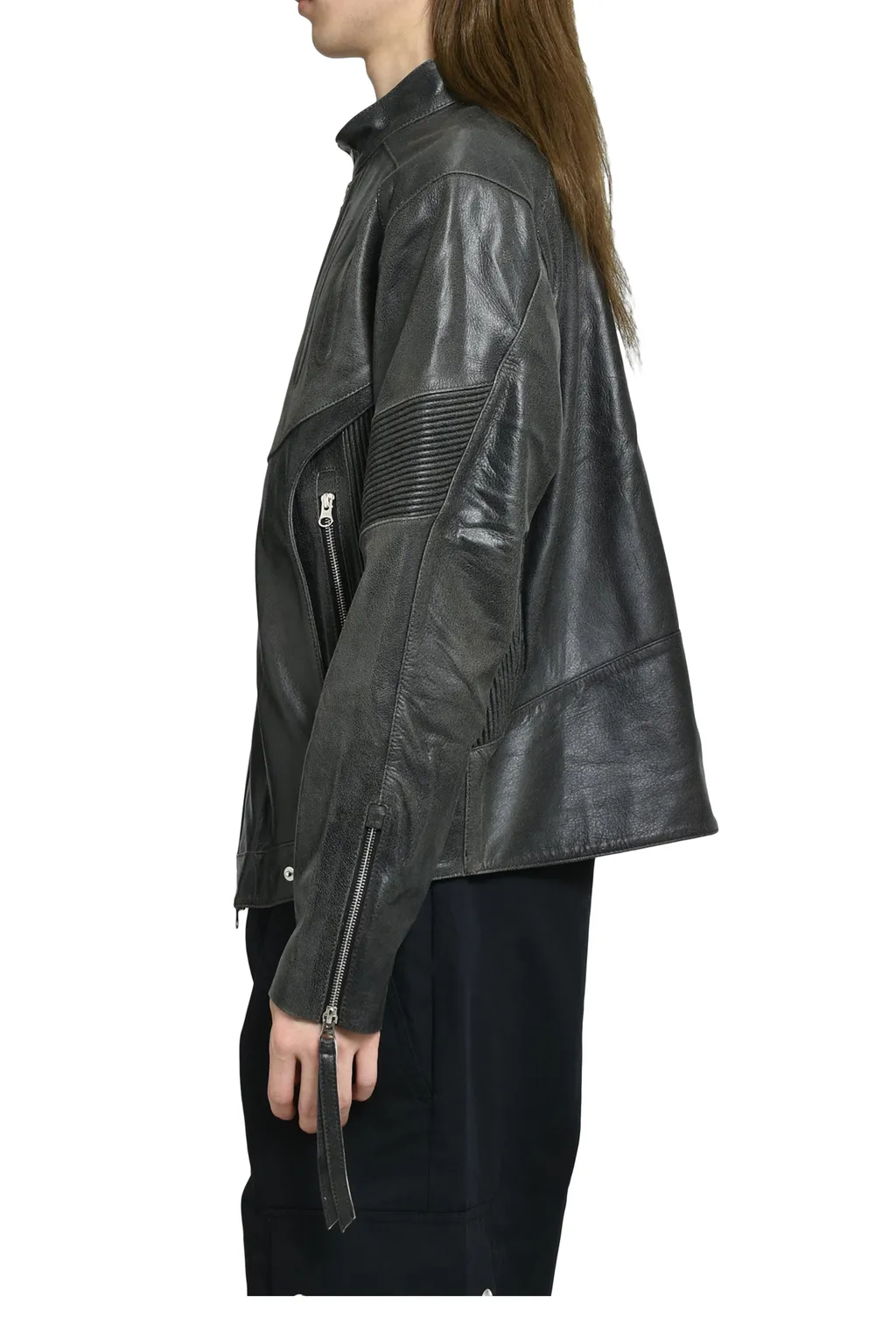 Embossed Leather Biker Jacket / Blk