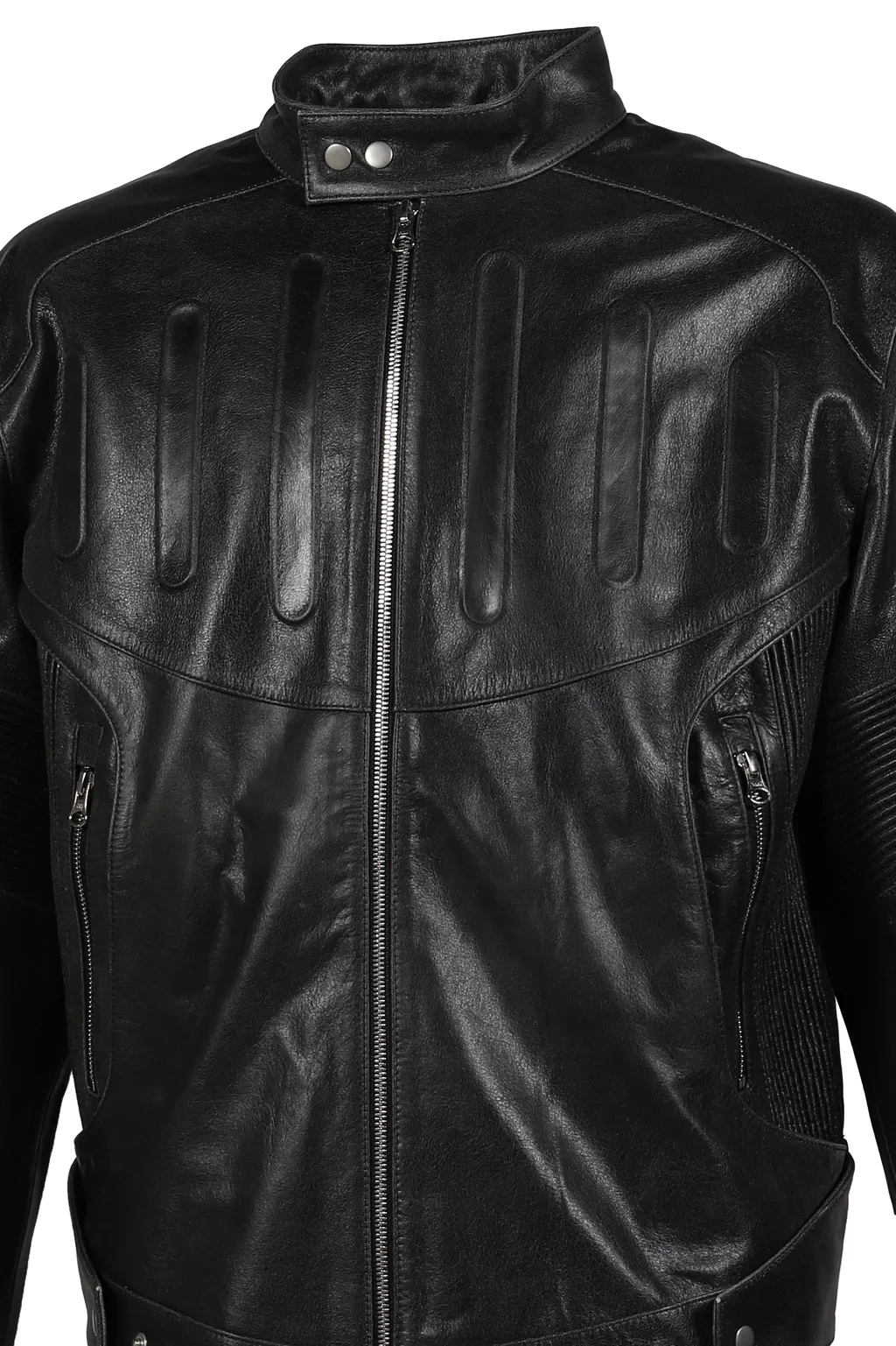 Embossed Leather Biker Jacket / Blk
