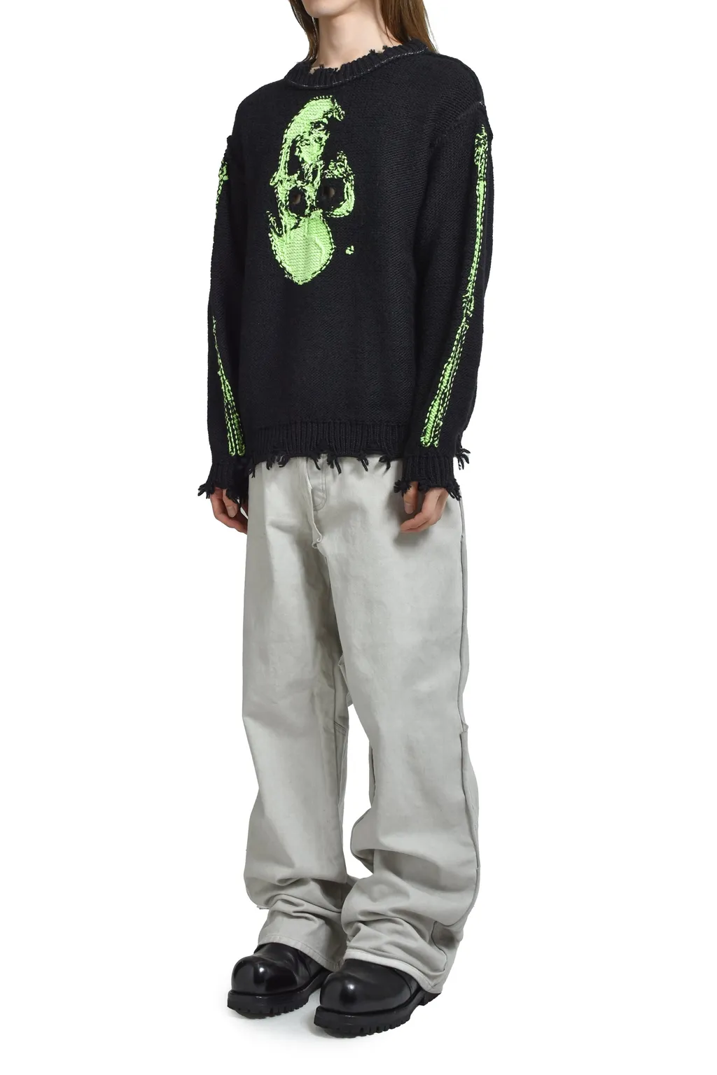 Glow-In-The-Dark Skull Knit Pullover / Blk