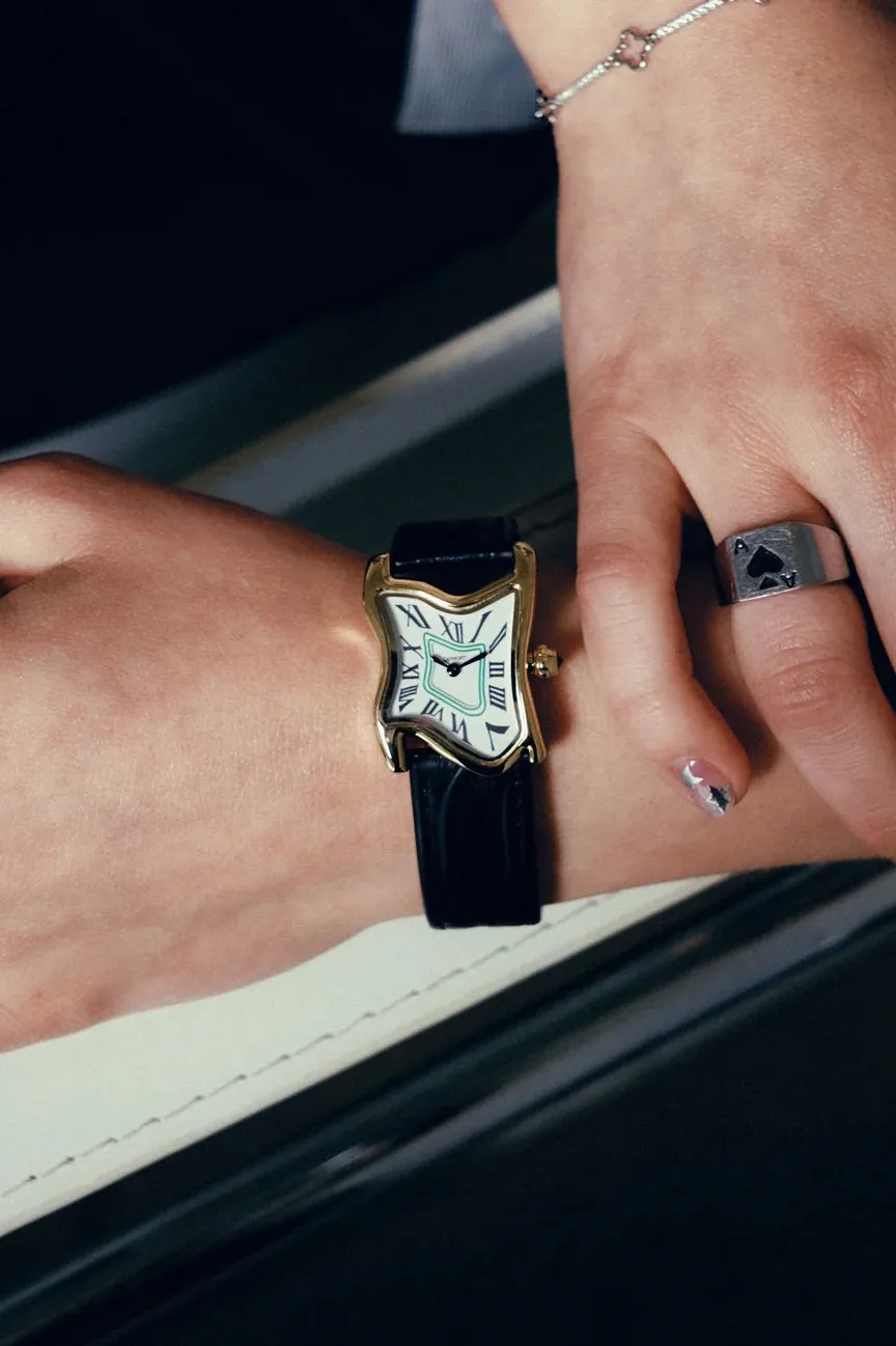 Square Melting Watch Small / Gold Wht Blk