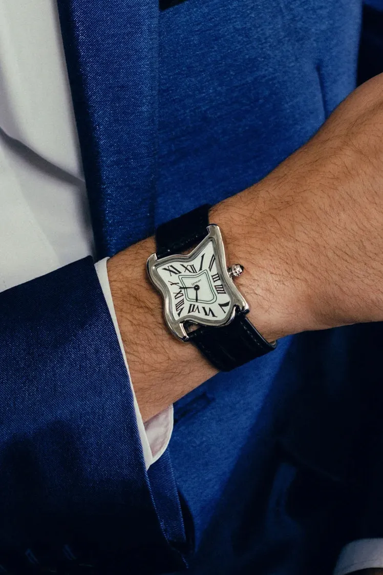 Square Melting Watch Large / Sil Wht Blk