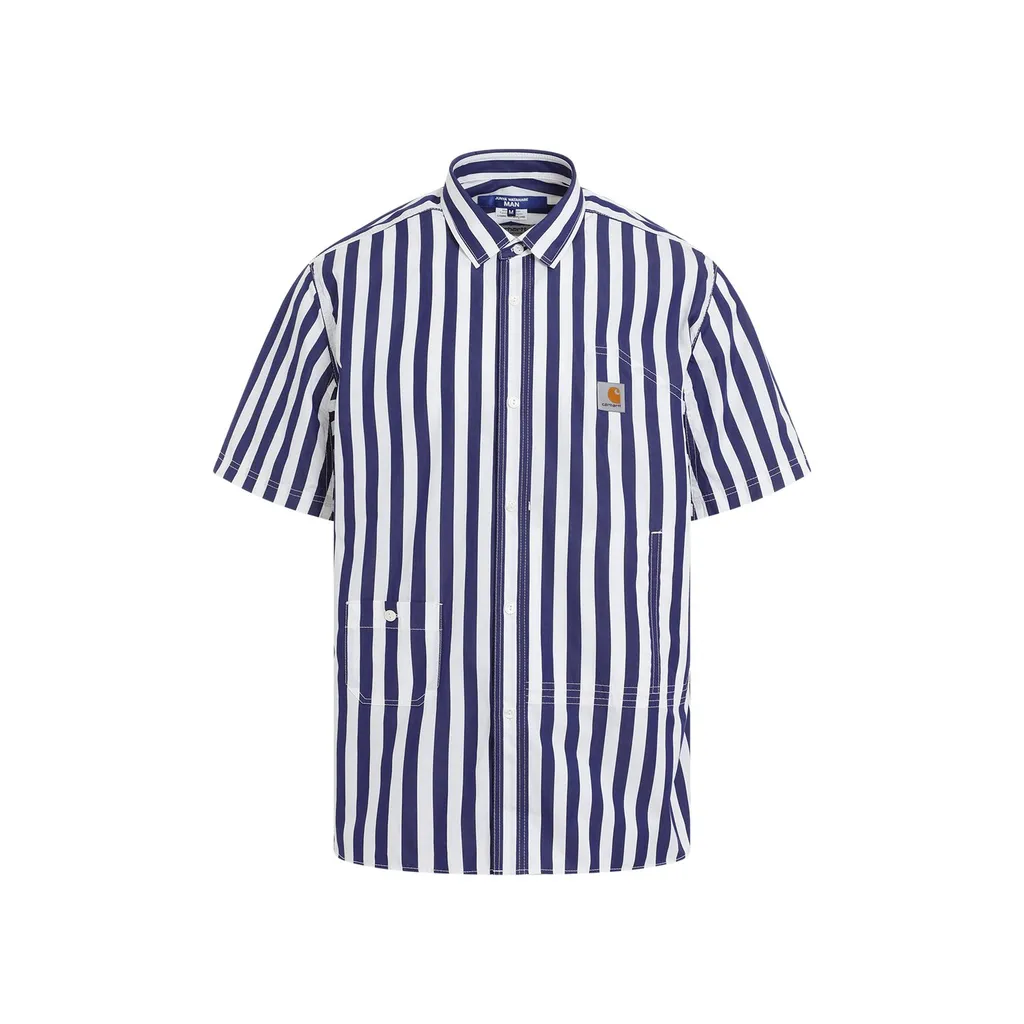 Junya Watanabe Man Short Sleeved Striped Poplin Shirt