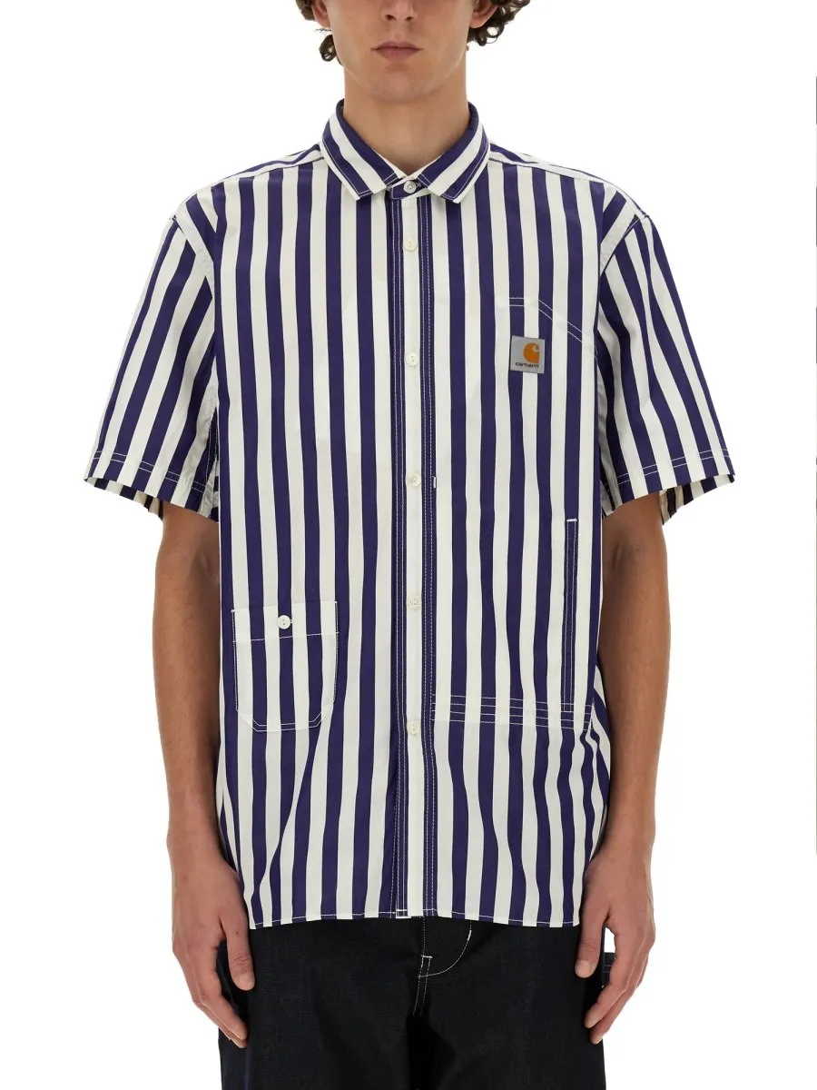 Junya Watanabe Man Short Sleeved Striped Poplin Shirt