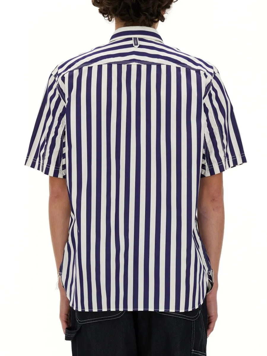 Junya Watanabe Man Short Sleeved Striped Poplin Shirt
