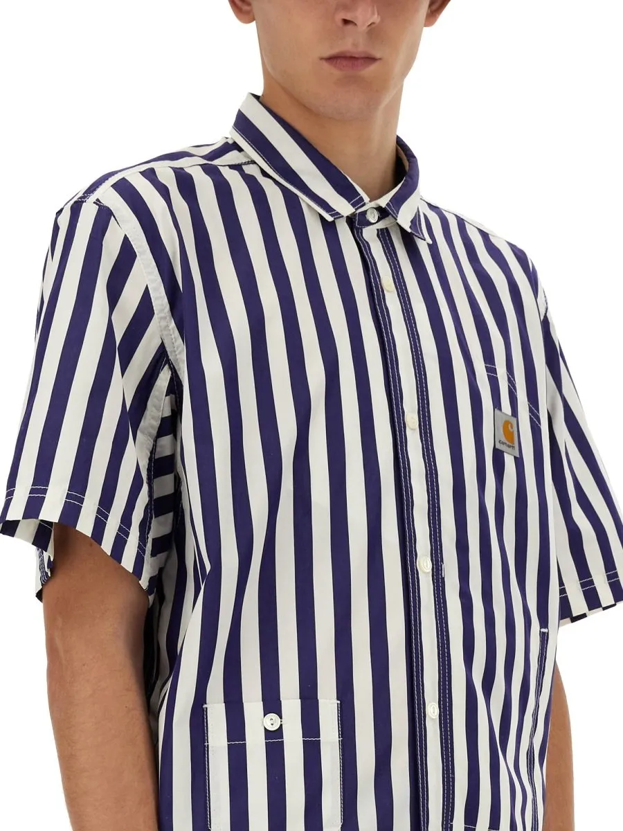 Junya Watanabe Man Short Sleeved Striped Poplin Shirt