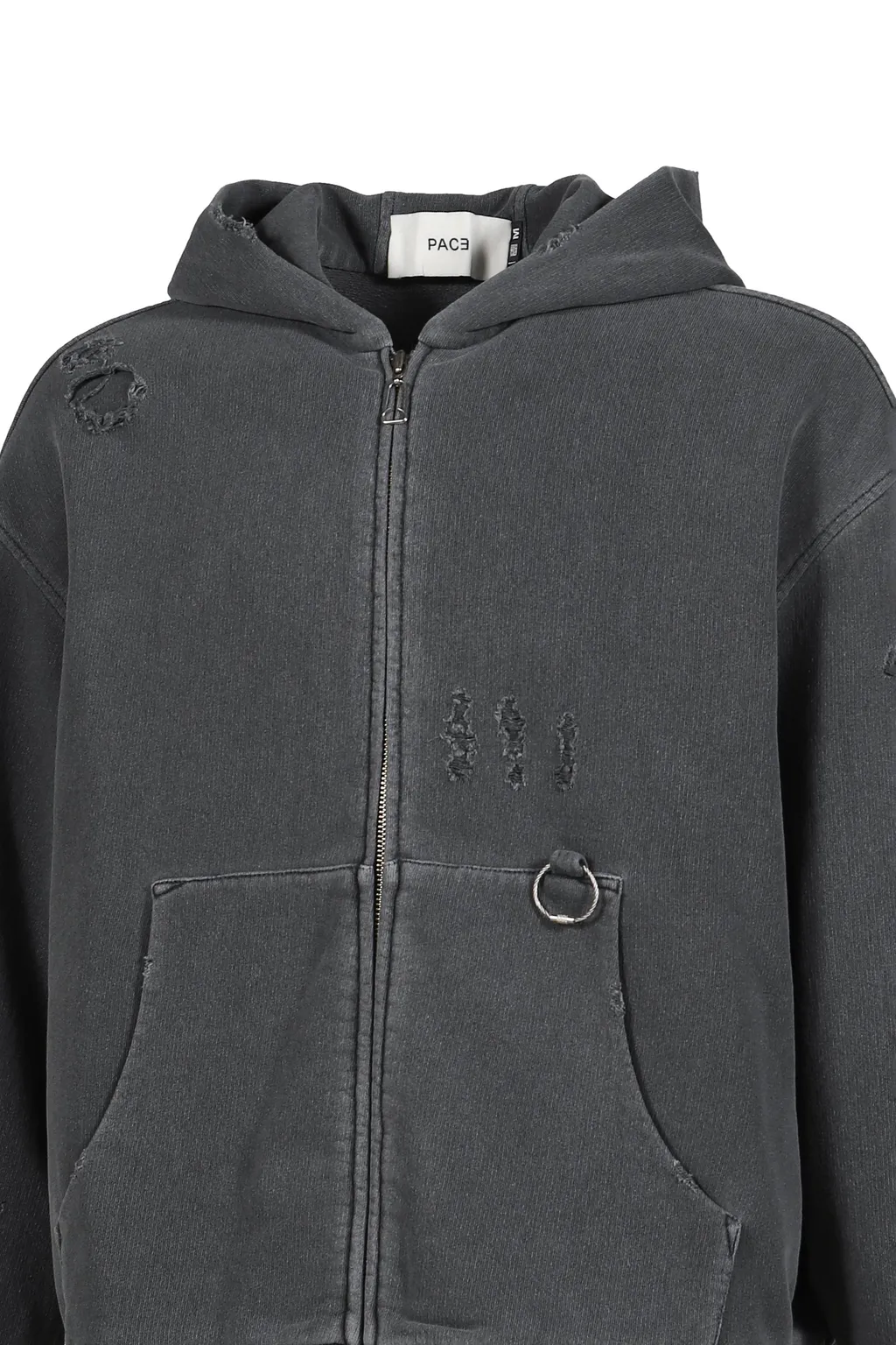 Ripped Zip Hoodie / Stone Gry