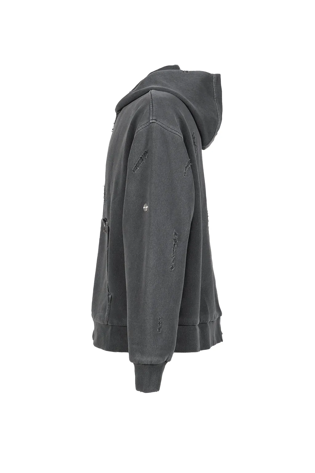 Ripped Zip Hoodie / Stone Gry
