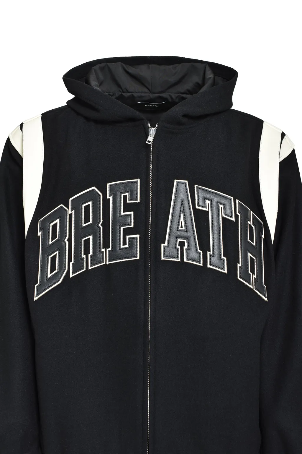 Arch Logo Hooded Versity Jacket / Blk Wht