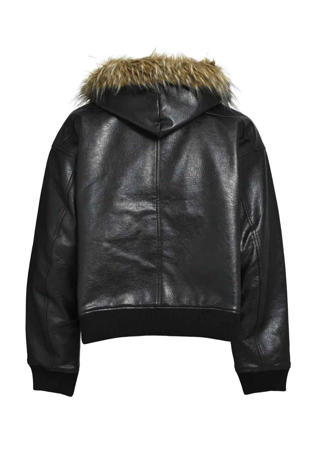Faux Leather Fur Hooded Jacket / Blk