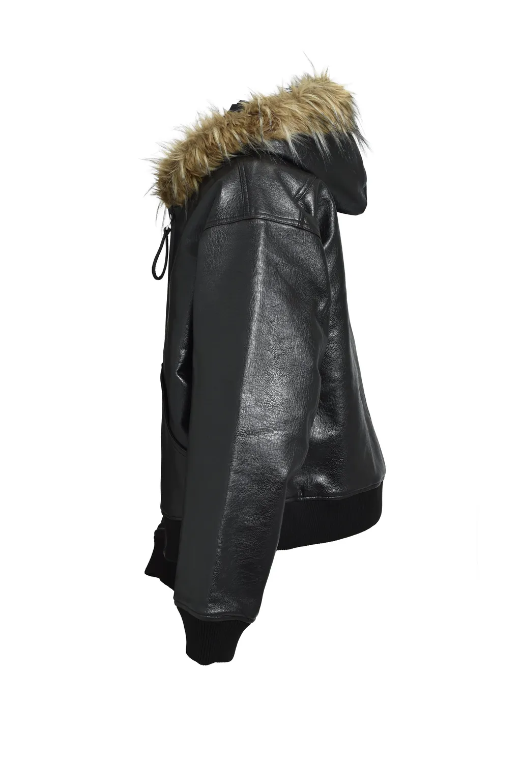 Faux Leather Fur Hooded Jacket / Blk