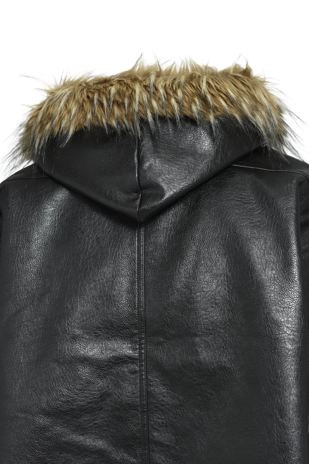 Faux Leather Fur Hooded Jacket / Blk