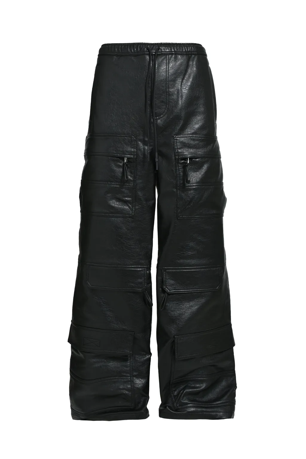 Faux Leather Cargo Pants / Blk