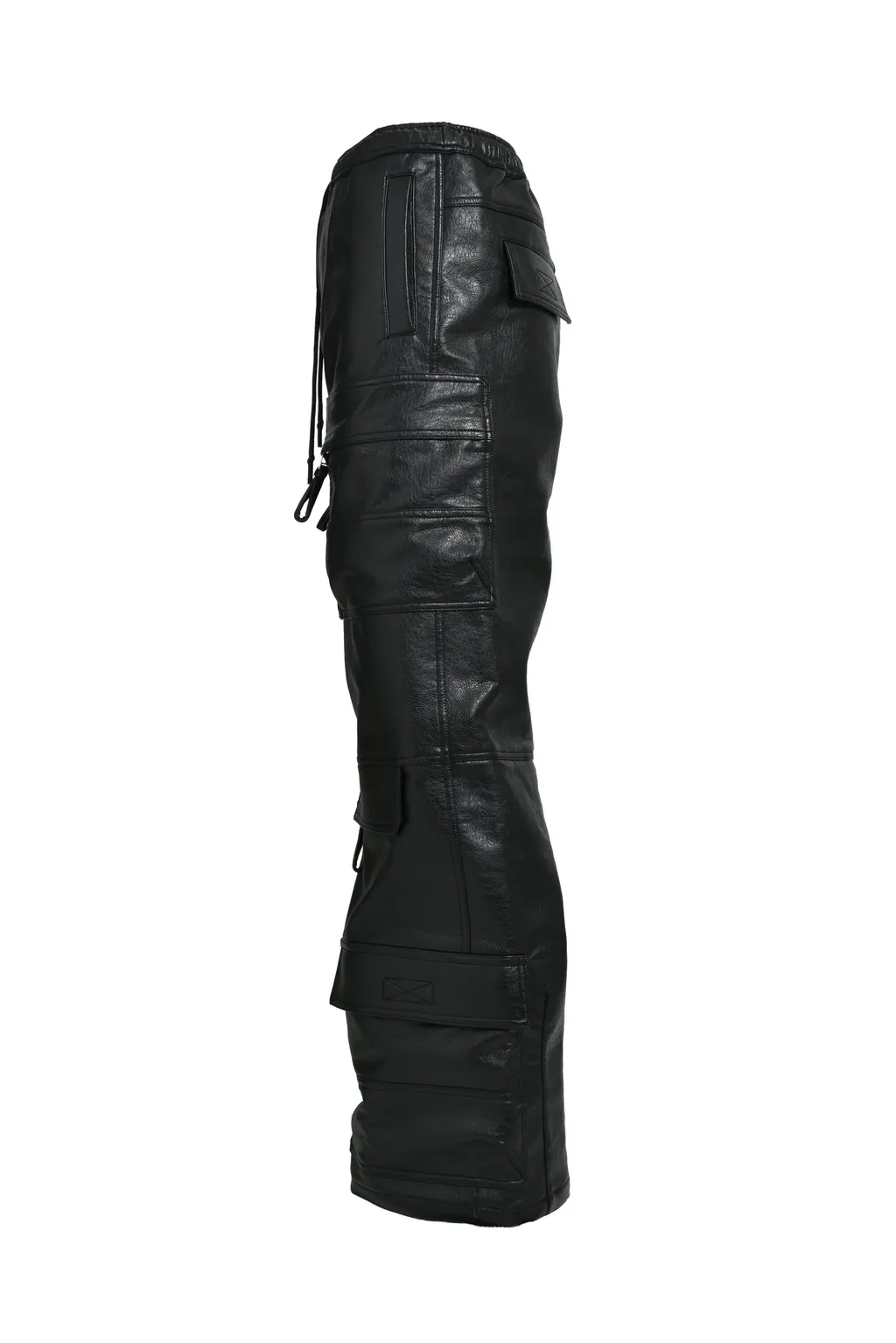 Faux Leather Cargo Pants / Blk