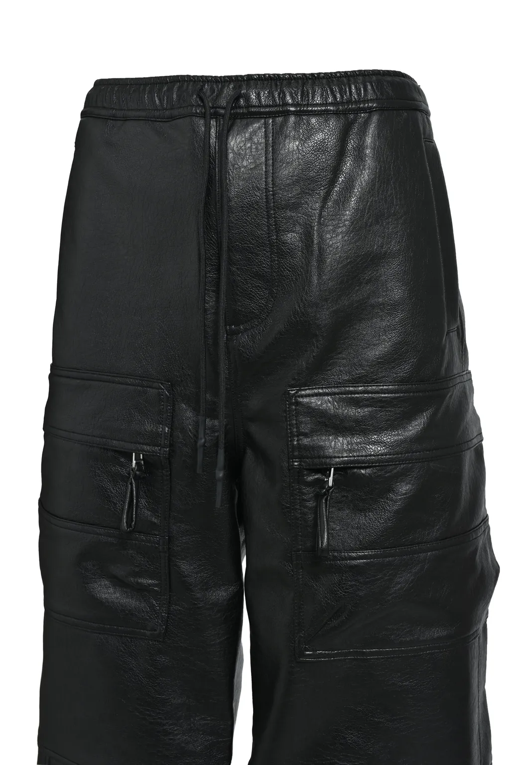 Faux Leather Cargo Pants / Blk