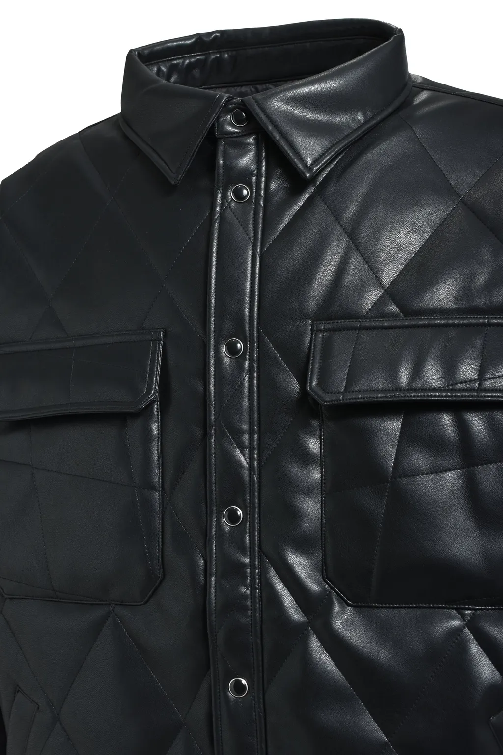 Faux Leather Quilting Shirt / Blk