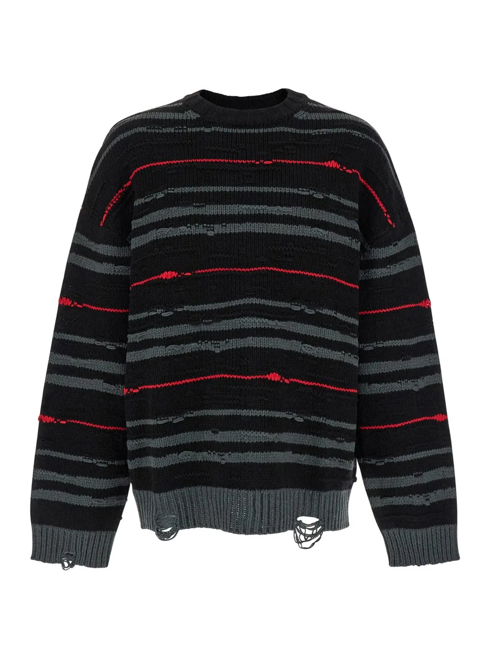 Juun J Ripped Drop Shoulder Striped Jumper