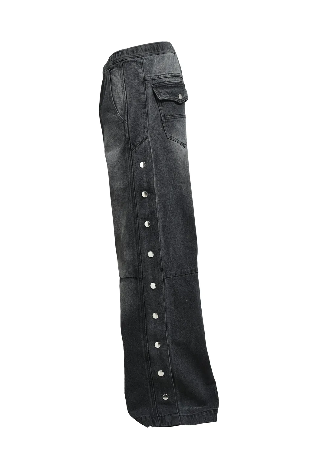 Coating Side Button Denim Pants / Blk