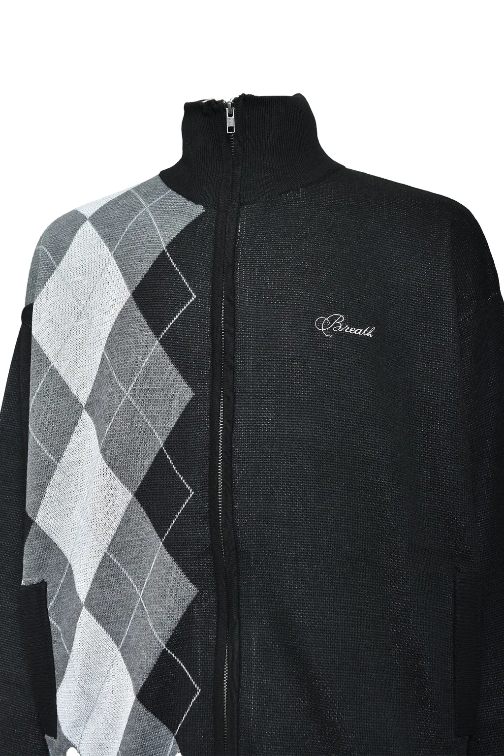 Argyle Zip Knit Jacket / Black