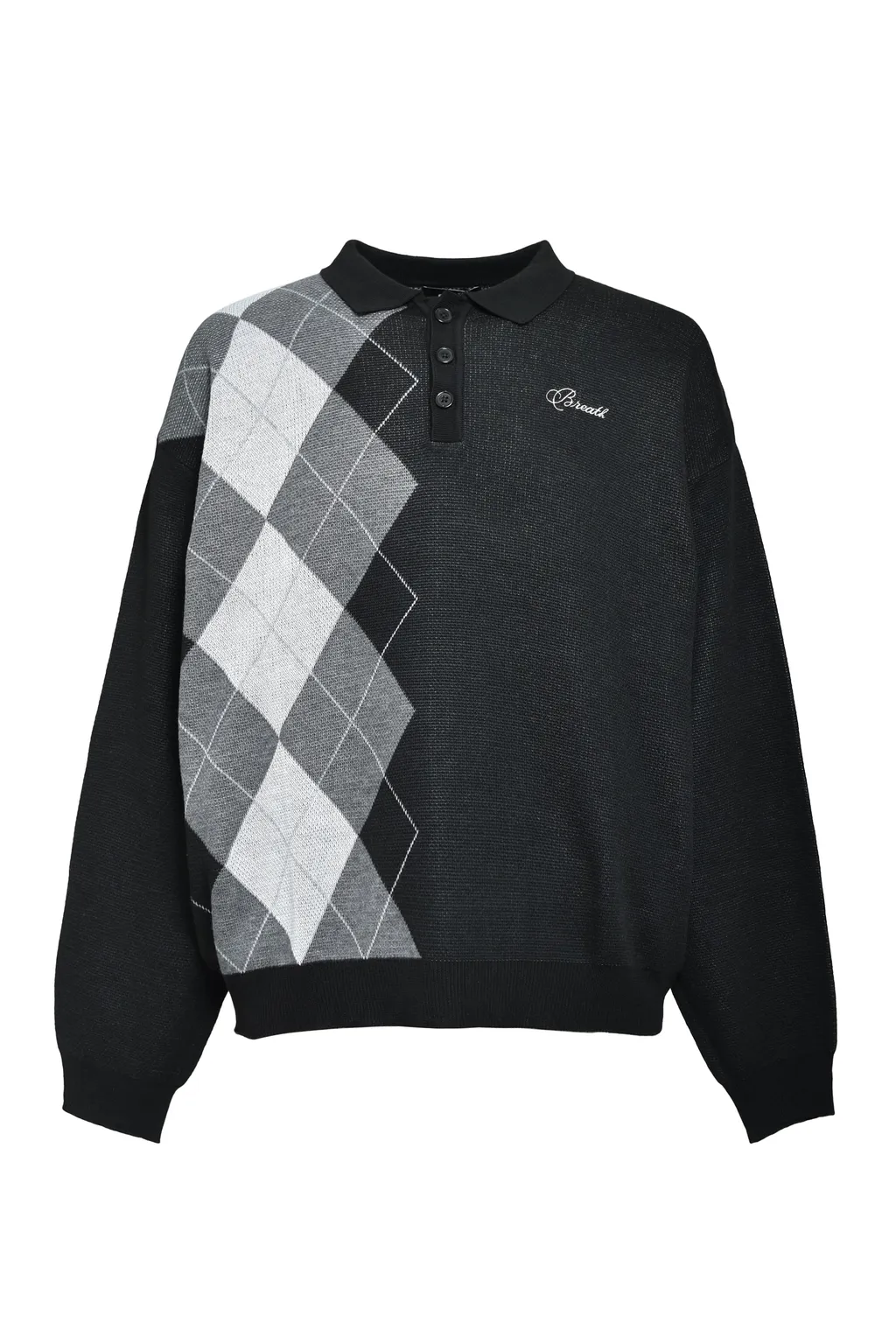 Argyle Knit Polo / Black